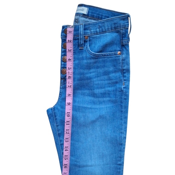 High Rise Madewell Cali Demi-Boot Jeans Sz 25 Button Fly Distressed Crop Flare - Picture 6 of 13